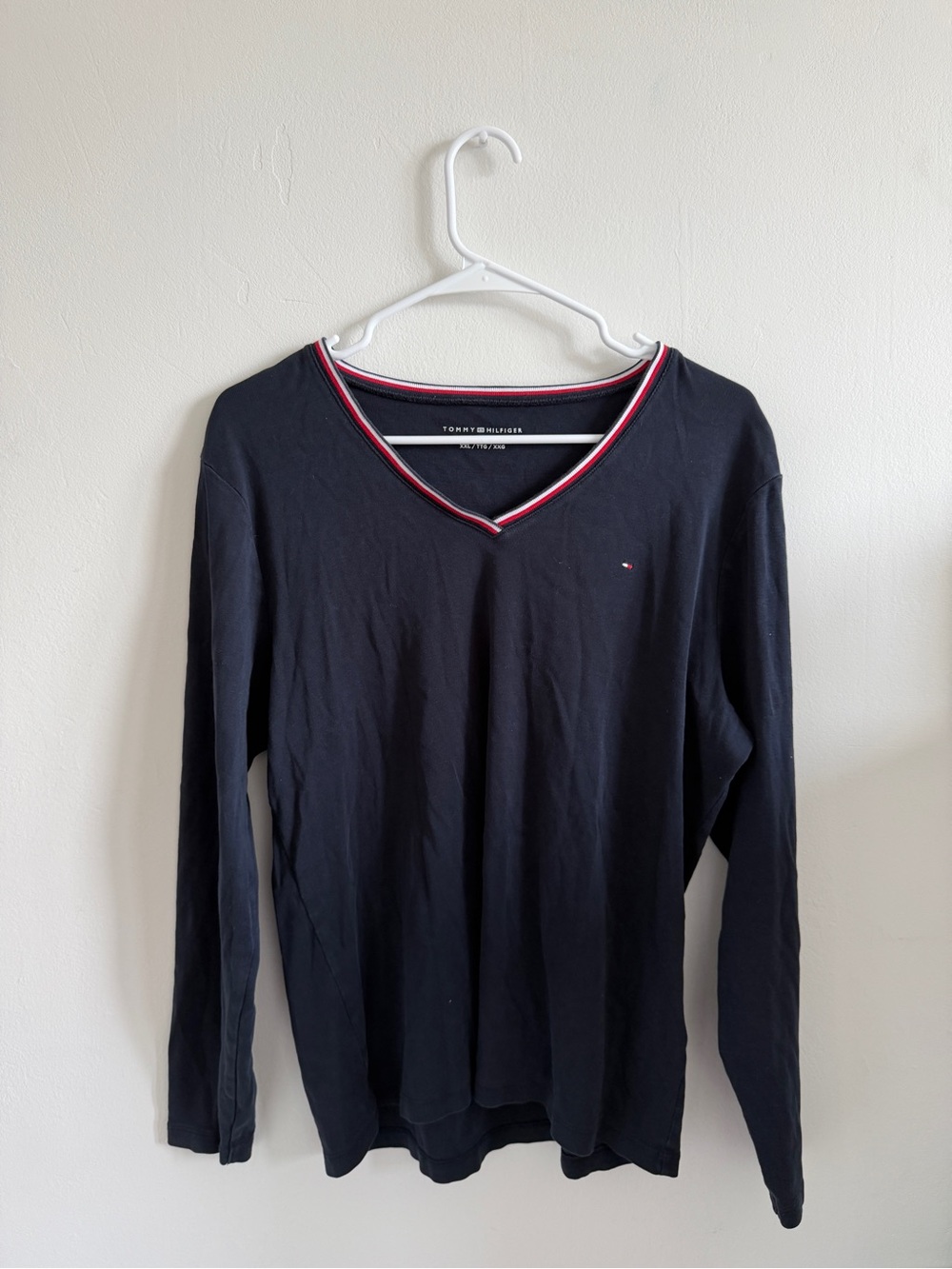 Tommy Hilfiger Black V-Neck Sweater with Red & White Trim